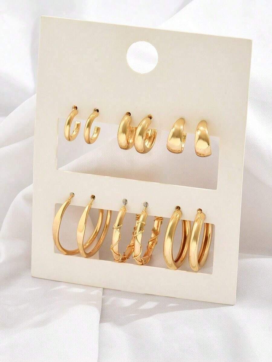 12pcs Small C-Shaped Classic Earrings Set - vàng - Xem 1