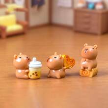 7pcs DIY Resin Cute Dessert Capybara Model Figurines, Suitable As Gifts For Family And Friends, DIY Craft, Decorative Ornaments, Holiday Decor, Perfect For Birthdays, Statuette Decor, Desktop Accessories, For Decorative Use Only - Multicolor - View 3