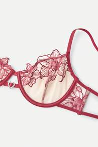 Bộ đồ lót lưới thêu hoa thanh lịch gợi cảm dành cho nữ 2 món - Màu Đỏ Sâu - Xem 3