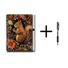1 Set de Cuaderno de Espiral con Patrón Vintage de Ardilla y Floral con Bolígrafo, 100 Páginas/50 Hojas, Práctico para Trabajo, Estudio, Escuela, Graduación, Regalo de Cumpleaños, Diario, Planificador Diario - Opción A + 1 bolígrafo - Ver 2