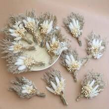 1/2/4/6/12pcs Artificial Mini Fake Flower Bouquet, Suitable For Home Desktop Centerpiece Decor, Party Cake Decor, Groom Groomsmen Boutonniere, Boho Style Men Wedding Party Decoration, Gift For Bridal Shower - White-brown - View 4