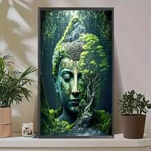 Bộ tranh đính đá tự làm hình Phật, đá tròn đều, phong cách thiền rừng mộng mơ, nghệ thuật tự nhiên, không bao gồm khung. - Không có khung - Xem 14