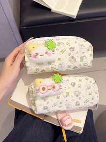 蝴蝶結造型大容量筆袋，配有可拆卸可愛配件，可收納各種中小尺寸化妝品、彩妝工具、日常收納袋、學習文具，適合開學季的學校文具收納盒 - Z - 查看 8