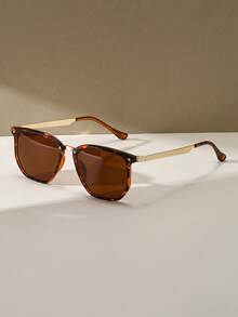 Polarized Sunglasses, Unisex Retro Square Metal Studded Leopard Print Frame, Classic Style Outdoor Sunglasses For Travel, Beach, Driving, Fishing, Summer UV Protection - Multicolor - View 2