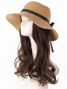 16英寸（约40厘米）渔夫草帽假发，带波浪卷发，女士款 - 棕黑色 - 彩色 - 查看 12