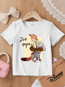 One Disney Zootopia Kids T-Shirt With Donut Nick & Judy Zootopia Print. White Short-Sleeved Top For Boys And Girls. This Baby Girl Outfit Is Suitable For Everyday Wear, Versatile And Breathable, Perfect For Spring And Summer, Vacations, Outdoor Activities, Amusement Park Wear, And Makes A Great Gift For Children. - trắng - Xem 9
