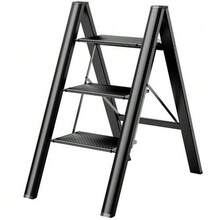 3 Step Ladder, Folding Ladder Stool, Wider Upgraded Non-Slip Treads, Portable Lightweight Ladder For Home And Kitchen, Holds Up To 330 Lbs.Black - C - View 1