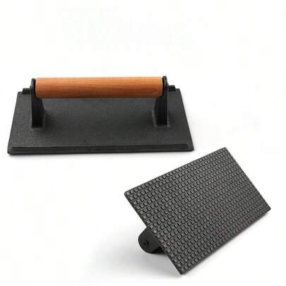 Gusseisen Grillpresse, BBQ Presse, Fleischpresse, Gusseisen BBQ Presse (mit Holzgriff), Outdoor Camping BBQ Werkzeuge
