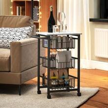 3-Tier Kitchen Trolley With Wheels, Rolling Serving Cart, Kitchen Cart With 3 Steel Baskets, Serving Cart - Light Grey - View 5