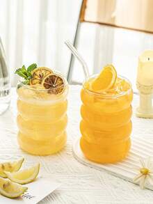 1pc/4pcs 300ml 10.14oz Ripple Glass Cup,Glassware With Straws,Creative Glass Cups,Vintage Drinking Glasses,Ribbed Glassware,Wave Shape Transparent Glass Cup,Straw Glass Cup,Beverage Glasses With Straws,Creative Glass Cup,Cocktail Glass - Transparent - View 5