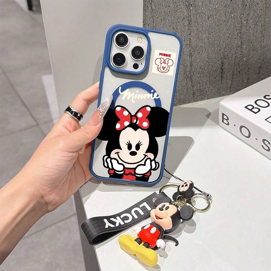 This Disney Mickey Mouse Pattern Lanyard Phone Case Features A Strong Magnetic Closure And Full Coverage Of Acrylic And TPU Material. It's Shockproof, Lightweight, And Suitable For IPhone17/16/11/13/15/15 Plus/15 Pro/15 Pro Max/12/14 Pro Max/11 Pro Max/12 Pro/12 Pro Max/13. It's A Popular Birthday Gift, Business Gift, Durable, Stain-Resistant, And Fingerprint-Resistant New Phone Case For Men And Women. It Also Includes A Mickey Mouse Phone Case And Mickey Mouse Doll Bracelet. Compatible With SamsungGalaxy S20, S21, S22, S23, And S24 Series. It's The Perfect Gift For Friends And Family. This Stylish Phone Case Is Fun, Lightweight, And Durable. IPhone17 Pro Max Phone Case, Minnie Phone Case. - 藍色 - 查看 1
