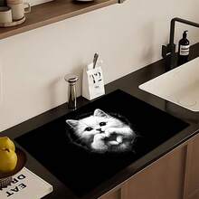 1pc Cute Cat Pattern Printed Absorbent Dish Drying Mat, Home Decor, Suitable For Espresso Machine, Sink, Faucet, Bathroom, Kitchen Accessories - Multicolor - View 4