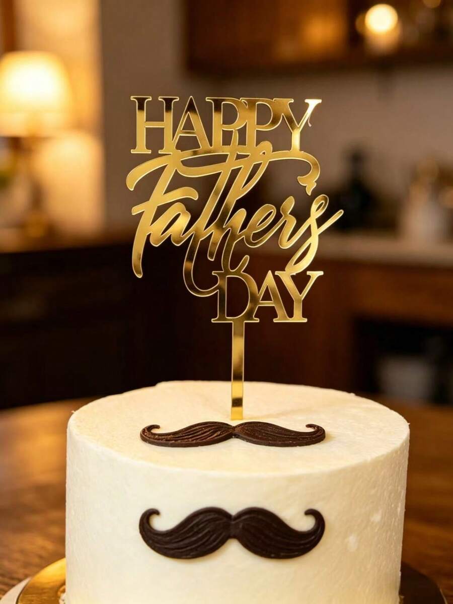 3pcs Gold Acrylic Cake Toppers, Happy Father's Day Cake Decorations, Party Decor Supplies - StyleA - View 1