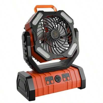 Portable Camping Fan With Auto Oscillation, LED Light & Remote, Rechargeable Desk Fan For Outdoor