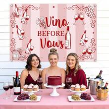 Vino Before Vows Bridal Shower Backdrop, Wine Grape Pink Striped Bachelorette Photography Background, Wine Theme Hen Party Photo Booth Banner Wall Decor - 多色的 - 查看 3