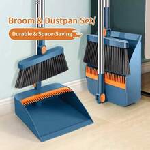 ZBEZBE Broom And Dustpan Set, Blue, 2-Piece, 180 Degree Rotatable, Extendable Handle Up To 53 Inches, 4-Layer Thick Brush, Comb Teeth, Folding Storage - Standard Set: Blue Two-piece Broom and Dustpan - View 1