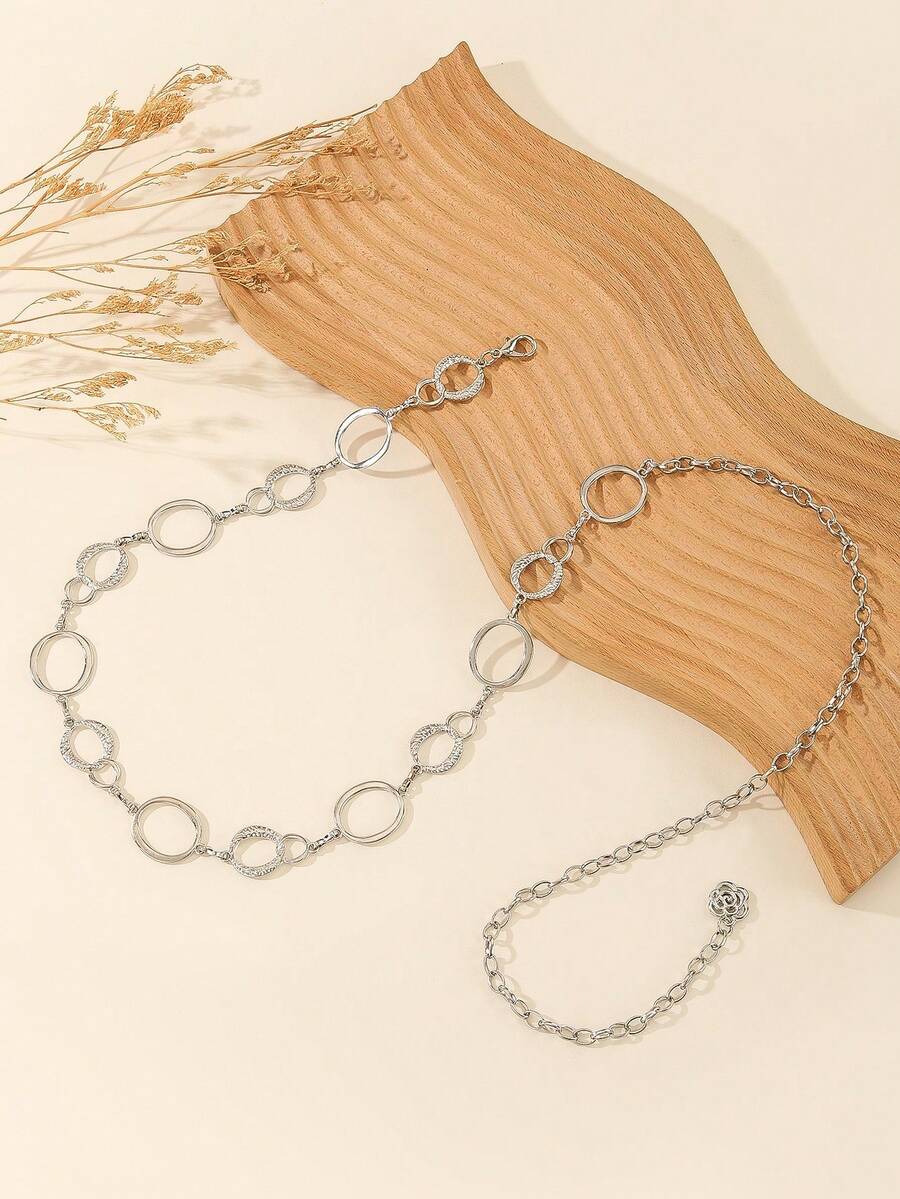 1 chiếc dây đeo eo bằng kim loại bạc hình tròn rỗng dành cho nữ, kiểu dáng cổ điển đa năng, phù hợp để đeo cùng váy, áo khoác, quần jeans cho các hoạt động hàng ngày và các buổi tụ họp. - Một đồng bạc - Xem 1