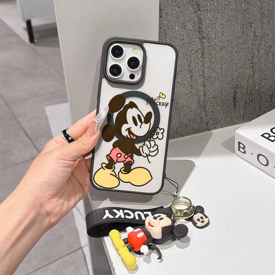 This Disney Mickey Mouse Pattern Lanyard Phone Case Features A Strong Magnetic Closure And Full Coverage Of Acrylic And TPU Material. It's Shockproof, Lightweight, And Suitable For IPhone17/16/11/13/15/15 Plus/15 Pro/15 Pro Max/12/14 Pro Max/11 Pro Max/12 Pro/12 Pro Max/13. It's A Popular Birthday Gift, Business Gift, Durable, Stain-Resistant, And Fingerprint-Resistant New Phone Case For Men And Women. It Also Includes A Mickey Mouse Phone Case And Mickey Mouse Doll Bracelet. Compatible With SamsungGalaxy S20, S21, S22, S23, And S24 Series. It's The Perfect Gift For Friends And Family. This Stylish Phone Case Is Fun, Lightweight, And Durable. IPhone17 Pro Max Phone Case, Minnie Phone Case. - màu đen - Xem 1