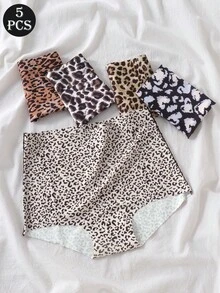 5 chiếc/gói Quần lót nữ không đường may họa tiết da báo, kiểu dáng cạp cao, thân thiện với da, nhiều màu sắc để lựa chọn - Nhiều màu - Xem 2