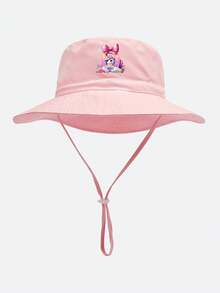 1pc Kids Heart Letter Pattern Sun Hat, Baby Casual Style With Adjustable Rope Bucket Hat, Suitable For Daily Outings And Beach - Baby Pink - View 64