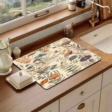 1pc Colorful Skull Pattern Multipurpose Absorbent Mat, Polyester Waterproof Countertop Protector Pad For Kitchen, Dining Table, Dish Drying, Washing Machine, Bathroom, Coffee Machine, Kitchen Accessories, Party Supplies - Retro Floral - View 13