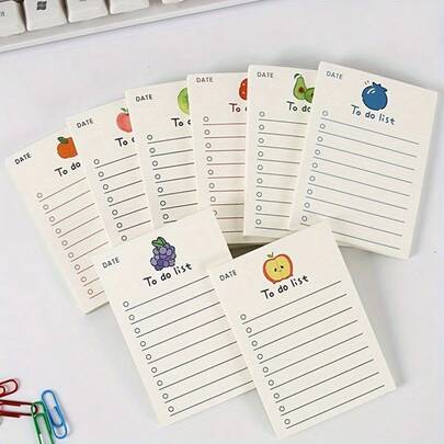 6pcs Minimalist Creative Cute Fruit Memo Pads - Random Style - Planner Material Paper Student Checklist Notepad - Fruit Daily Schedule To-Do List Stationery - Suitable For Back To School Student Supplies