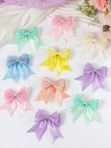 6pcs Random Candy Color 3D Bow Hairpins, Collegiate Style Solid Color Swallow Tail Side Clip Bangs Clip, Cute Girl Daily & Party Hair Accessories - Multicolor - View 9
