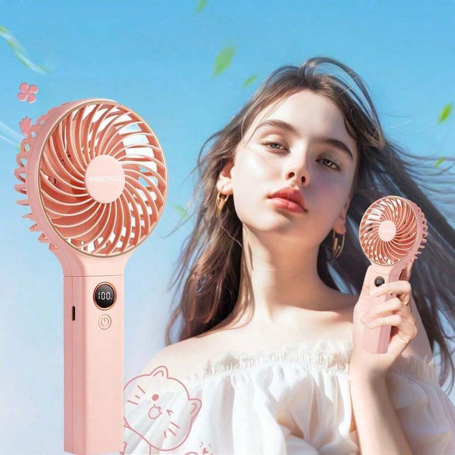 Quạt mini 3 trong 1 cầm tay, có màn hình hiển thị kỹ thuật số, dùng để bàn và đeo cổ, lý tưởng cho du lịch mùa hè, bãi biển và các hoạt động ngoài trời, làm mát nhanh chóng. - Nhiều màu - Xem 1