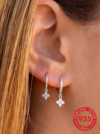 BALMORA 1 Đôi bông tai hình hoa bằng bạc sterling 925 đính đá Cubic Zirconia lấp lánh, món quà trang sức thanh lịch dành cho phụ nữ, thích hợp đeo hàng ngày và dự tiệc.