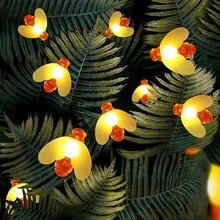 20/50pcs LED Solar Powered String Lights, 8 Modes (Warm White/Colorful), Suitable For Garden And Holiday Decoration, Adorable Little Bugs Bring Holiday Cheer! - Yellow - View 9