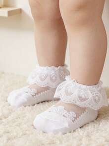 1 Pair Toddler Baby Lightweight Breathable Lace Crystal Silk Short Socks, Summer - White - View 4