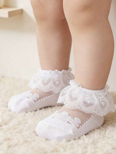 1 Paar Kleinkind Baby leichte atmungsaktive Spitzen Kristall Seide Kurzsocken, Sommer