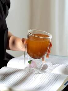 Ins风草莓樱桃双层耐热玻璃杯，大容量，可盛装茶、果汁、牛奶，适合办公室、餐厅、教室、野餐、派对、生日、情人节和新年等场合。 - 粉色 - View 5