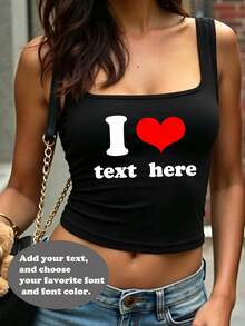 Customizable Women's Sports Tank Top - Choose Your Favorite "I Love" Theme Pattern, Add Personalized Text, And Select Your Preferred Color And Font. Design Your Own Custom Printed Short Sleeve T-Shirt - This Is The Perfect Personalized Gift For Anniversary, Valentine's Day And Other Special Occasions - Black - View 4