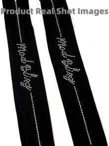 1pc Women's Black Shaping Pantyhose - With Vertical English Crystal Graphic, Elegant Enhancing Effect, Essential For Spring/Summer, Versatile Stockings Suitable For Daily Wear, Shopping And Dates - Black - View 3