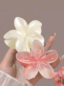 2件組漸層粉白紫扶桑花大號塑膠髮夾，優雅百搭，適合日常、派對、上班 - 彩色 - 查看 2