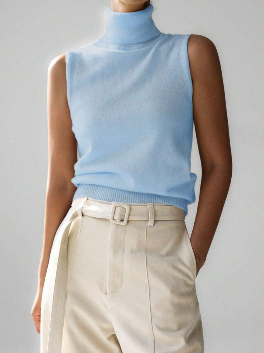 Top de punto sin mangas de estilo europeo y americano - Azul - Ver 1