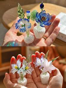 玻璃花盆家居裝飾，迷你玻璃花瓶人造植物花禮，玻璃花束（手工製作，顏色與尺寸略有差異） - 彩色 - 查看 4