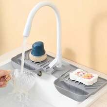 Khay chắn nước bồn rửa bằng silicon, thảm bồn rửa nhà bếp chống thấm nước, chống nấm mốc với giá đựng bọt biển và lỗ thoát nước, khay phơi đa năng trên mặt bàn để đựng xà phòng rửa chén, miếng cọ rửa, dụng cụ nhà bếp, giữ cho mặt bàn luôn khô ráo và gọn gàng. - đen - Xem 3