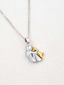 1pc Cartoon Golden Bicolor Human & Animal Pendant Necklace, Gift For Friends - Multicolor - View 2
