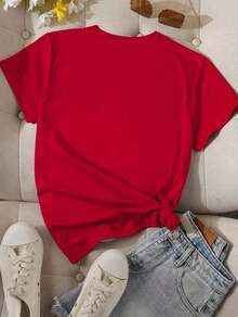 Blusa casual de manga corta con estampado corazón a corazón para damas en veranoPure-Cotton - Rojo - Ver 3