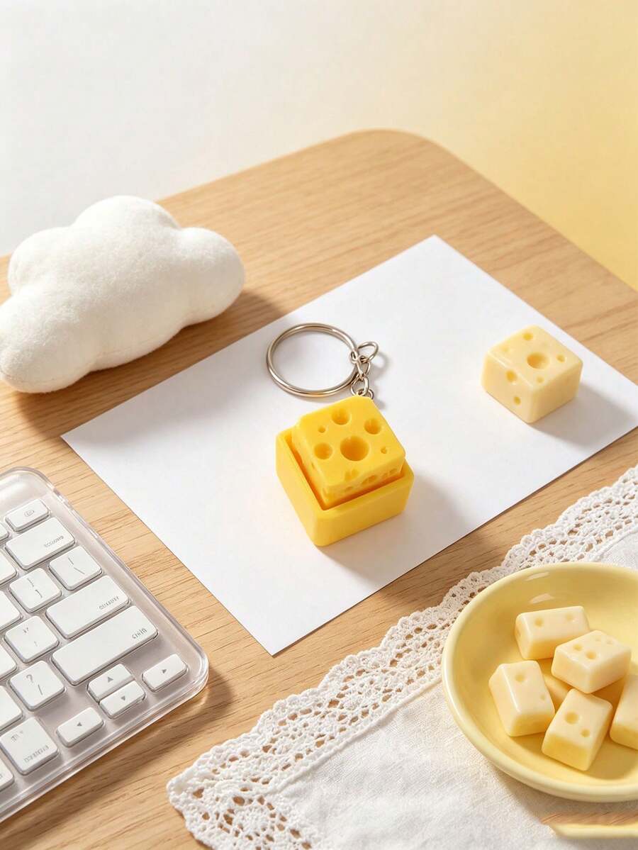 1pc Cheese-Shaped Mechanical Button Pendant Keychains,Bag Chain Accessories,Decorative Keychain, 3d Printed Cheese Fidget (Not A Children'S Toy)
