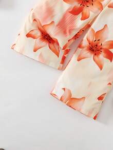 BASUSARRI Young Girls' Floral Print Camisole Top And Wide Leg Pants Set, Fashionable Casual Vacation Style Outfit - Orange - View 8