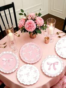 Party Tableware Set With Bow And Floral Patterns, Including Dessert Plates, Suitable For Girls' Birthday, Bachelorette Party, Wedding, Engagement And Holiday Gatherings - Multicolor - View 2
