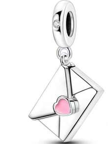 1pc Exquisite Fashion 925 Sterling Silver Pink Heart Letter Envelope DIY Pendant Bead, Delicate Pendant Suitable For Girls DIY Bracelet Matching Beads, Cute Niche Jewelry, Perfect For Girls Daily Wear - Multicolor - View 3