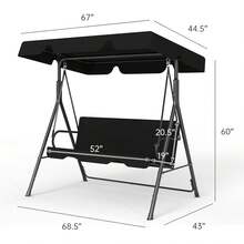 Outdoor Patio Swing Chair With Adjustable Canopy, Outdoor Patio Glider Swing With Heavy Duty Stand For 3 Adult Persons, Ideal For Deck, Lawn, Backyard, Or Porch - Black - View 3