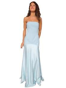 Strapless Mermaid Maxi Dress With Tulle In The European And American Style - Blue - View 5