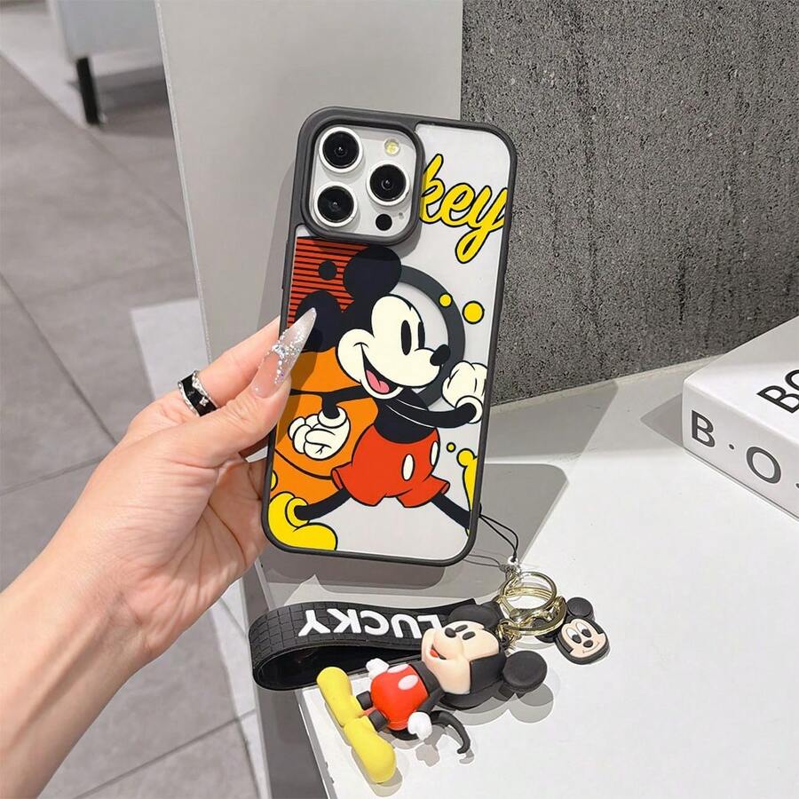 This Disney Mickey Mouse Pattern Lanyard Phone Case Features A Strong Magnetic Closure And Full Coverage Of Acrylic And TPU Material. It's Shockproof, Lightweight, And Suitable For IPhone17/16/11/13/15/15 Plus/15 Pro/15 Pro Max/12/14 Pro Max/11 Pro Max/12 Pro/12 Pro Max/13. It's A Popular Birthday Gift, Business Gift, Durable, Stain-Resistant, And Fingerprint-Resistant New Phone Case For Men And Women. It Also Includes A Mickey Mouse Phone Case And Mickey Mouse Doll Bracelet. Compatible With SamsungGalaxy S20, S21, S22, S23, And S24 Series. It's The Perfect Gift For Friends And Family. This Stylish Phone Case Is Fun, Lightweight, And Durable. IPhone17 Pro Max Phone Case, Minnie Phone Case. - 黑色 - 查看 1