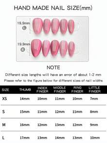 10pcs Handmade Wearable Nail Stickers, Short Almond-Shaped Fake Nails, Featuring Gentle Sweet And Cool Style. With Translucent Pink Rose Cat Eye Effect, Paired With Pointed Almond Nails. Minimalist Solid Color Design Represents Elegant Elegant, Suitable For Ladies' Daily Wear, Comes With Manicure Set - Multicolor - View 6