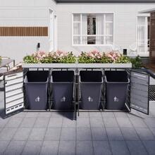Storage Unit With Planter, Horizontal Slats With Wood Look, Slotted Ventilation Holes, All Iron Garden Cabinet With Lock. - 黑色1 - 查看 3